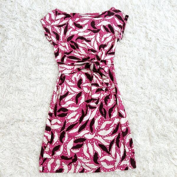 美品 Diane von Furstenberg ダイアンフォンファステンバーグ シルク 総柄 ドレスワンピース XL