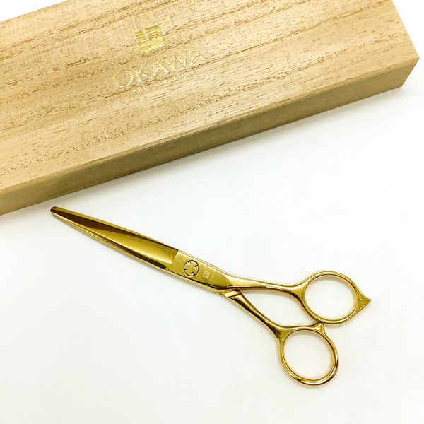 【オオカワプロシザーズ オオカワプロシザーOKAWA PRO SCISSORS】JAGⅡ SGJ60-A ゴールドコーティング シザー 6インチ 中古 sc2162