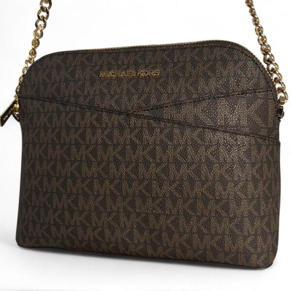 極美品 MICHAEL KORS マイケルコース ショルダーバッグ チェーン MK シグネチャー ブラウン チェーンショルダー