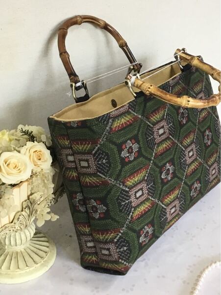 花ぷらら・オリジナル・洋服でも着物でも使える・ハンドメイド・リメイク・大島紬・ちょっと小さめ・カバン・トートバッグ・406