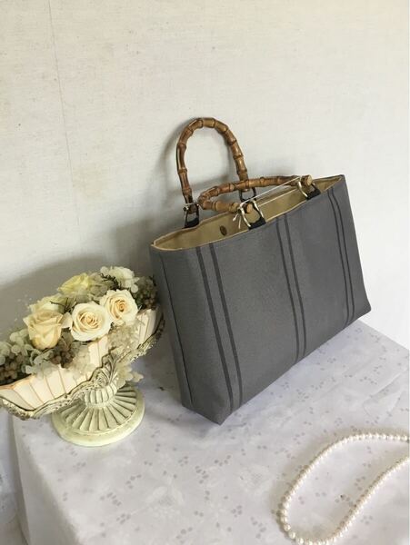 花ぷらら・シンプルで使いやすい・洋服でも着物でも使える・ハンドメイド・リメイク・大島紬・カバン・トートバッグ・4089