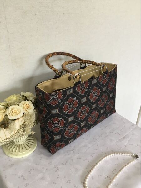 花ぷらら・シンプルで使いやすい・洋服でも着物でも使える・ハンドメイド・リメイク・大島紬・カバン・トートバッグ・410