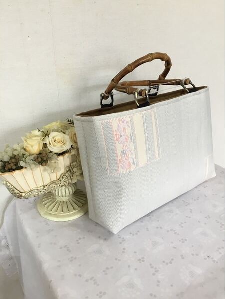 花ぷらら・シンプルで使いやすい・洋服でも着物でも使える・ハンドメイド・リメイク・大島紬・カバン・トートバッグ・413