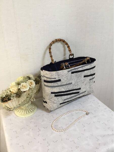 花ぷらら・シンプルで使いやすい・洋服でも着物でも使える・ハンドメイド・リメイク・着物・トートバッグ・420