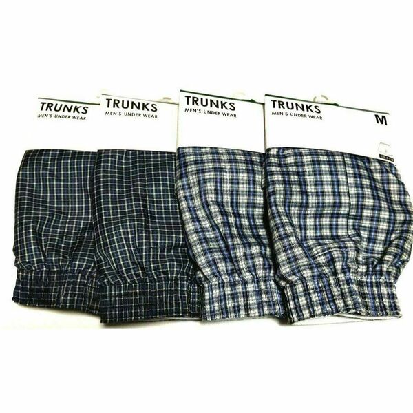メンズシンプルトランクス4枚セット 定番チェック柄 Mサイズ