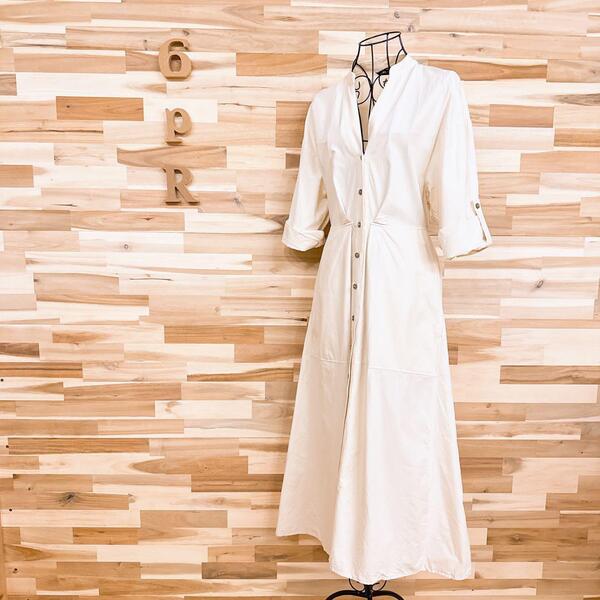 【ザラ】コットン100% 七分丈ロールアップ ロング ワンピース XSアイボリー【HFby6PR】レディース・洋服・春夏【77WK】