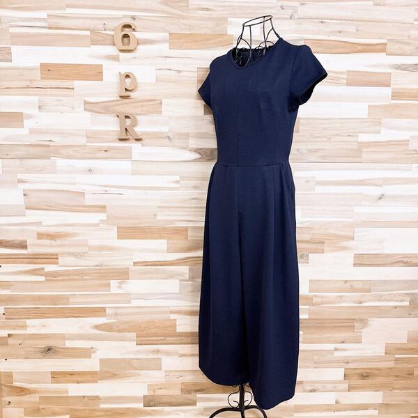 【ザラ】リラックス オールインワン ジャンプスーツ 半袖 サッカー素材 S 紺【HFby6PR】レディース・洋服・春夏【2L15】