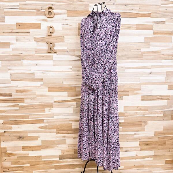 【ザラ】小花 花柄 ティアード ロング シャツ ワンピース XS ピンク×紫【HFby6PR】レディース・洋服・春夏【5CHH】