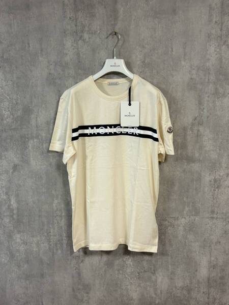 ☆新品未使用タグ付き☆ MONCLER stripped embroydery MAGLIA T-SHIRT Tシャツ アイボリー色 Mサイズ