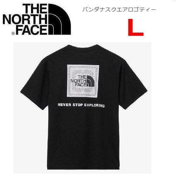 THE NORTH FACE ザノースフェイス バンダナスクエアロゴTシャツ ブラック L NT32446 メンズ バックプリント アウトドア