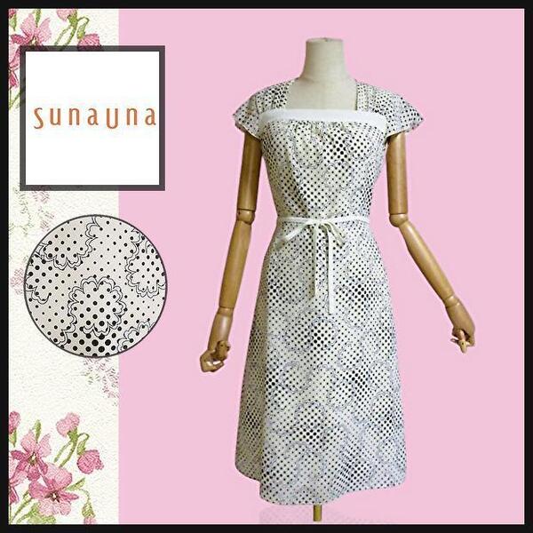 【スーナウーナ】ワンピース 総柄 上品 きれいめ ドット 花柄 38 Mベージュ SunaUna 花柄 お食事会 お呼ばれ M 匿名発送