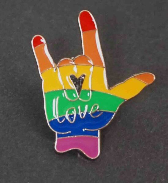 《手指US虹ラブ》US彩色■新品『手型』LGBT レインボー LOVE ■USピンバッジ■イベント パレード ファッション■洋服・衣類・衣服DIY