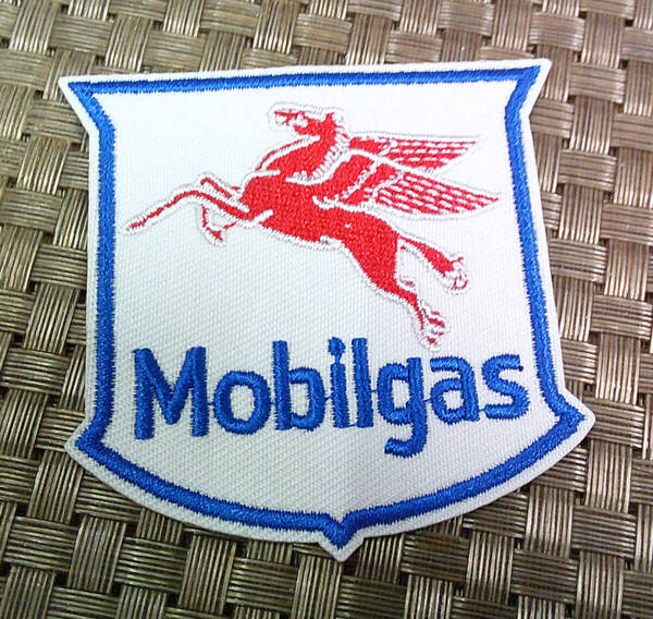 《白青章Mb赤天馬》◆新品mobilegas モービルガス オイル アメリカ 刺繍ワッペン(パッチ)◆自動車 モータースポーツ■ ◇サバゲー
