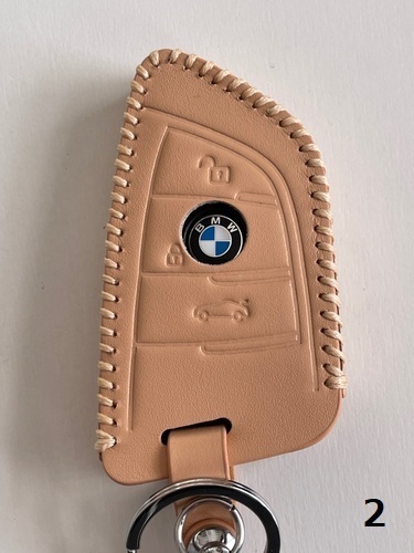 牛革ぴったりフィット BMW Xタイプ スマートキーケース ベージュ色 2