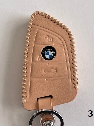 牛革ぴったりフィット BMW Xタイプ スマートキーケース ベージュ色 3
