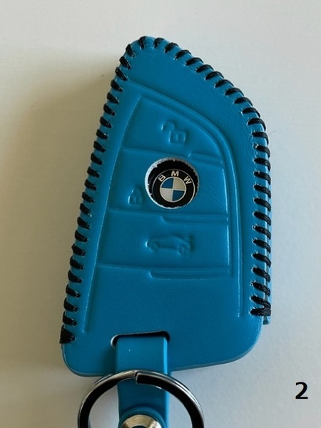 牛革ぴったりフィット BMW Xタイプ スマートキーケース ターコイズブルー色2