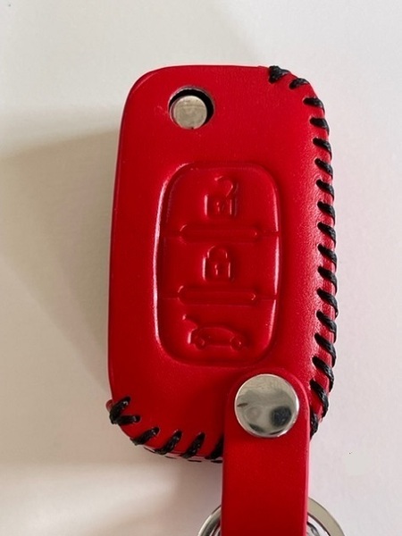 牛革ジャストFIT スマートフォーツー スマートキーケース 赤色縫い糸黒 1