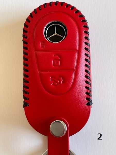 牛革ぴったりフィット ベンツ スマートキーケース W223 赤色縫い糸黒 2