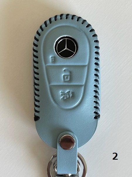 牛革ぴったりフィット ベンツ スマートキーケース W223 パステルブルー色 2