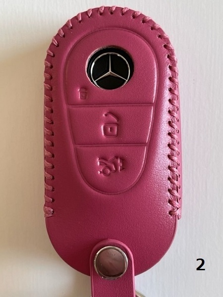 牛革ぴったりフィット ベンツ スマートキーケース W223 ローズレッド色 2