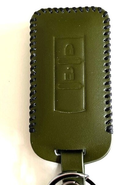 牛革ジャストフィット RVR アウトランダー スマートキーケース カーキ縫糸黒1