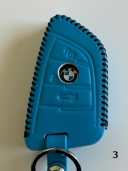 牛革ぴったりフィット BMW Xタイプ スマートキーケース ターコイズブルー色3