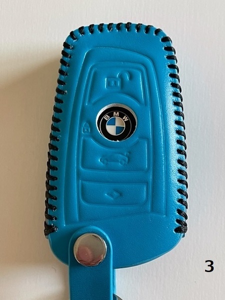 牛革 ジャストフィット BMW スマートキーケース Fシリーズ Tブルー色 3