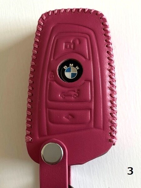 牛革 ジャストフィット BMW スマートキーケース Fシリーズ ローズレッド色3