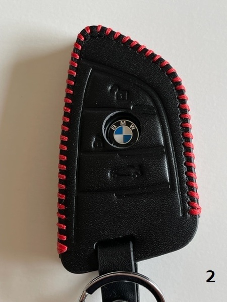 牛革ぴったりフィット BMW Xタイプ スマートキーケース 黒色縫い糸赤 2