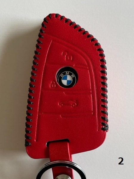 牛革ぴったりフィット BMW Xタイプ スマートキーケース 赤色縫い糸黒 2