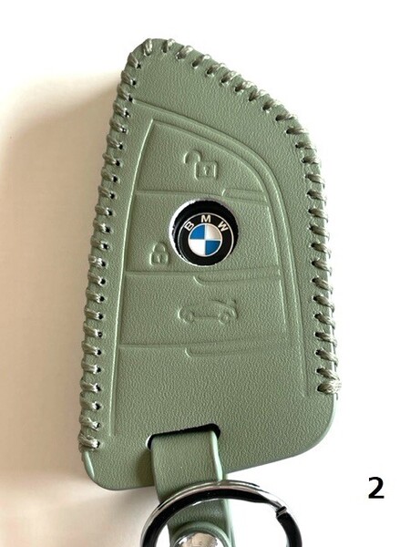 牛革ぴったりフィット BMW Xタイプ スマートキーケース モスグリーン色 2