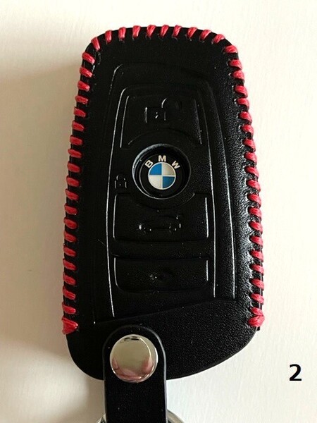 牛革 ジャストフィット BMW スマートキーケース Fシリーズ 黒色縫い糸赤 2