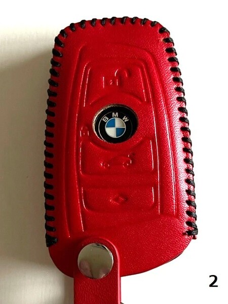 牛革 ジャストフィット BMW スマートキーケース Fシリーズ 赤色縫い糸黒 2