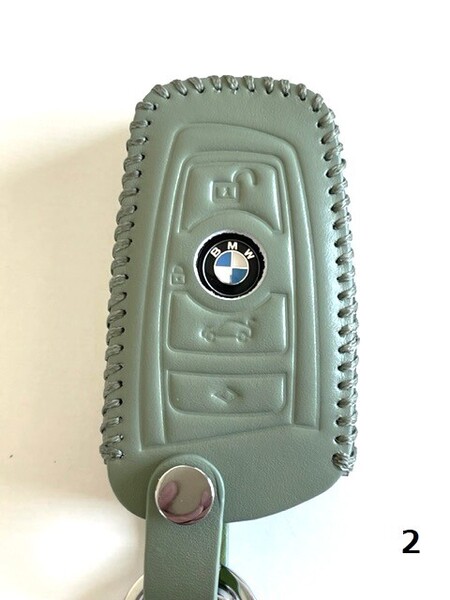牛革 ジャストフィット BMW スマートキーケース Fシリーズ モスグリーン色2