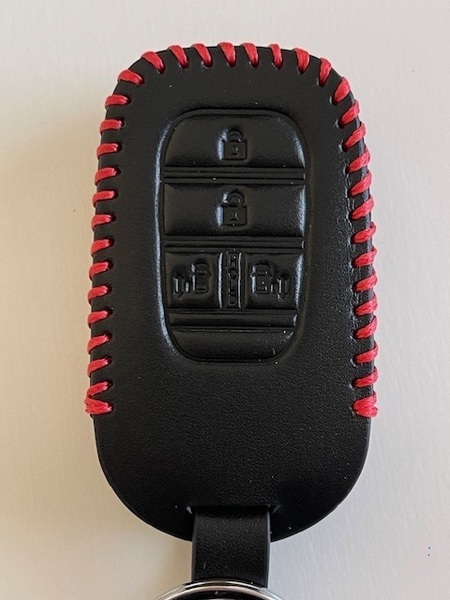 牛革ぴったり収まる 新型フリード スマートキーケース 4ボタン 黒色縫い糸赤 1