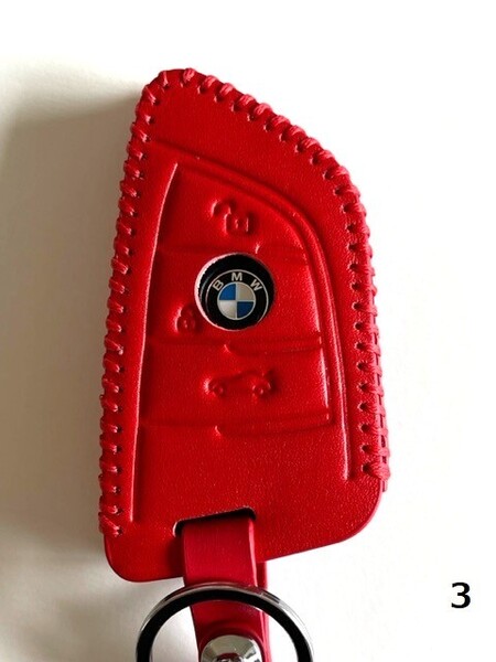 牛革ぴったりフィット BMW Xタイプ スマートキーケース 赤色 3
