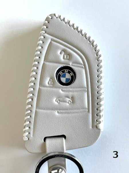 牛革ぴったりフィット BMW Xタイプ スマートキーケース アイボリー色 3