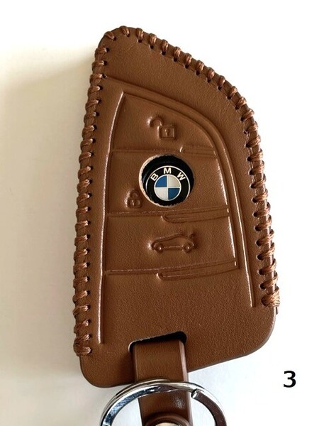 牛革ぴったりフィット BMW Xタイプ スマートキーケース ブラウン色 3