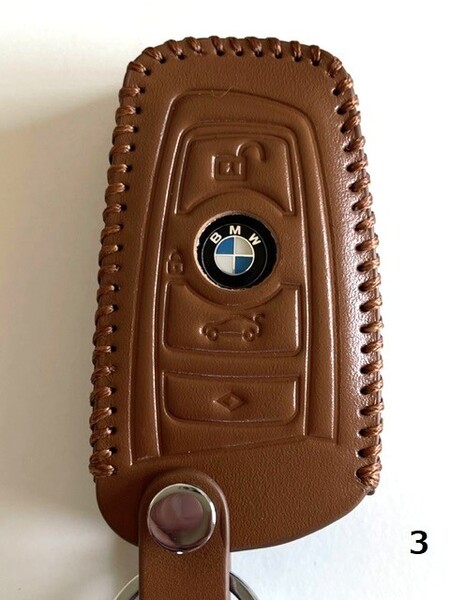 牛革 ジャストフィット BMW スマートキーケース Fシリーズ ブラウン色 3