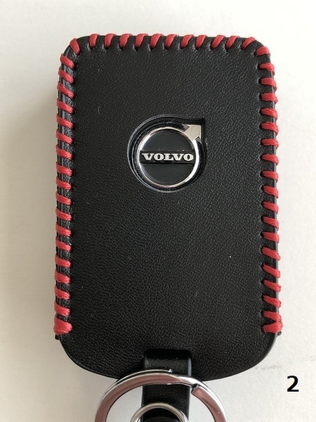 牛革ぴったりフィット 新型 ボルボ スマートキーケース 黒色縫い糸赤 2
