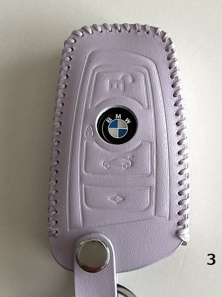 牛革 ジャストフィット BMW スマートキーケース Fシリーズ Pパープル色 3