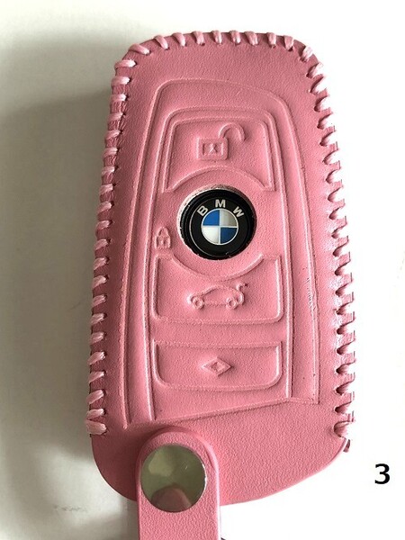 牛革 ジャストフィット BMW スマートキーケース Fシリーズ ピンク色 3