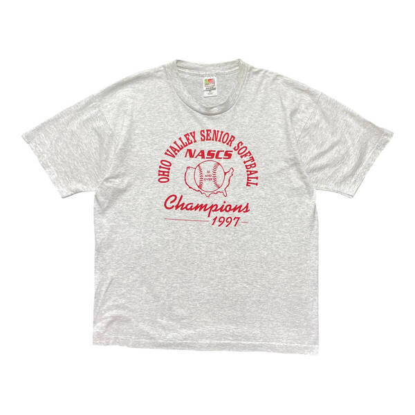 USA 古着 90S NASCS ソフトボール Tシャツ ヴィンテージ プリント グレー メンズM クルーネック シングルステッチ BA2827