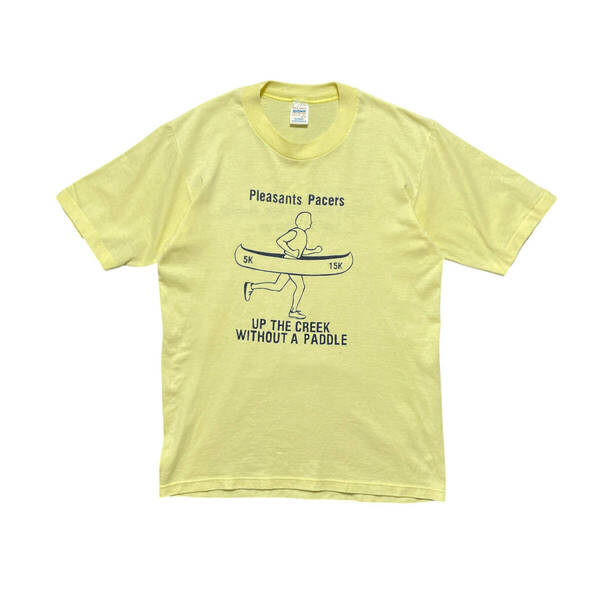 古着 USA製 80S カヌー Tシャツ ヴィンテージ プリント 淡いイエロー メンズM クルーネック シングルステッチ BA3828