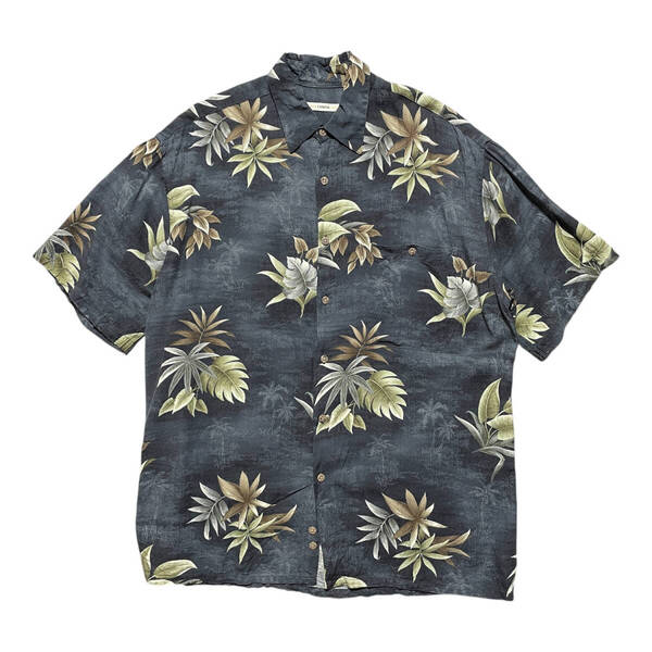 USA 古着 MODA CAMPIA MODA カンピア モダ レーヨン アロハシャツ ハワイアンシャツ リーフ柄 ブラック メンズM ヴィンテージ BF3111