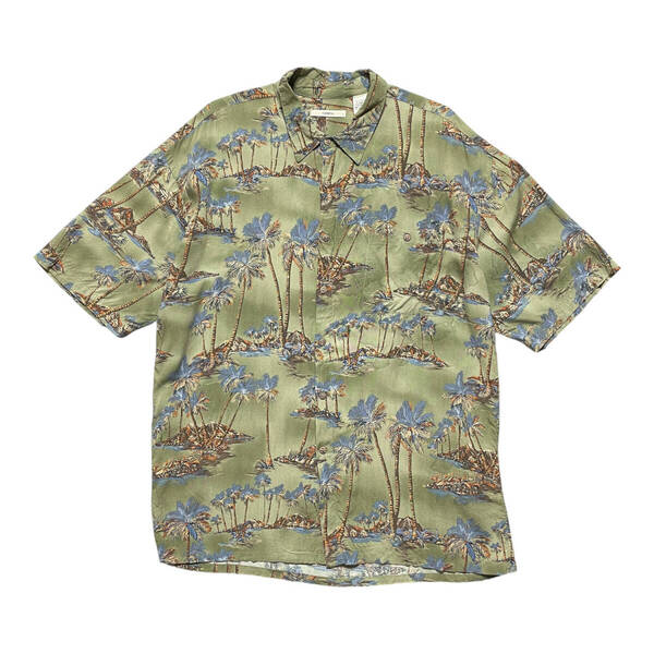 USA 古着 MODA CAMPIA MODA カンピア モダ レーヨン アロハシャツ ハワイアンシャツ パームツリー柄 オリーブ メンズXL BF3113