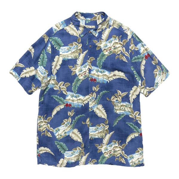 USA 古着 Batik Bay バティックベイ レーヨン アロハシャツ ハワイアンシャツ リーフ柄 メンズXL ヴィンテージ BF3116