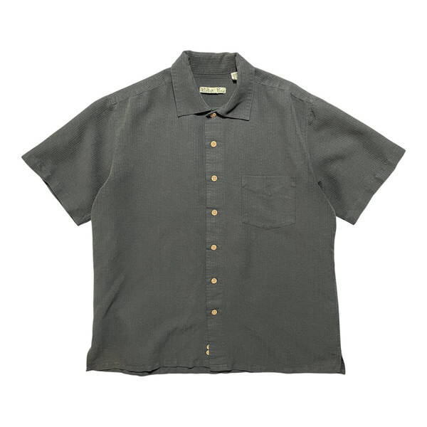 USA 古着 Batik Bay バティックベイ レーヨン/ポリ 半袖シャツ ビーチシャツ ハワイアンシャツ 無地 墨黒系 メンズL BF3118