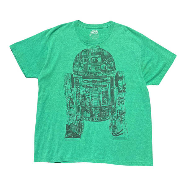 USA 古着 スターウォーズ STAR WARS R2D2 Tシャツ プリント グリーン メンズXL クルーネック BA3853