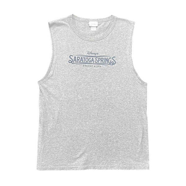 古着 USA製 90S Disney ディズニー サラトガスプリング タンクトップ ノースリーブ Tシャツ ヴィンテージ プリント メンズL グレー BA3966